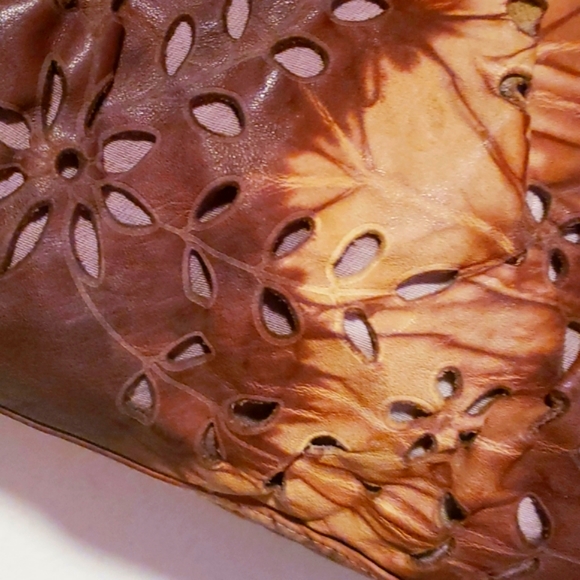 CATERINA LUCCHI-Brn/Ivory Leather Tie Dye Satchel w/ Tassel-NEW - Picture 6 of 15